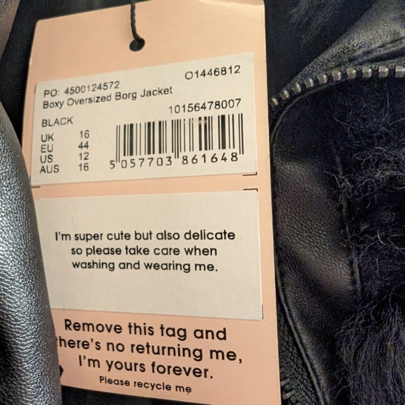 Black boxy oversized borg Jacket - Picture 2 of 5